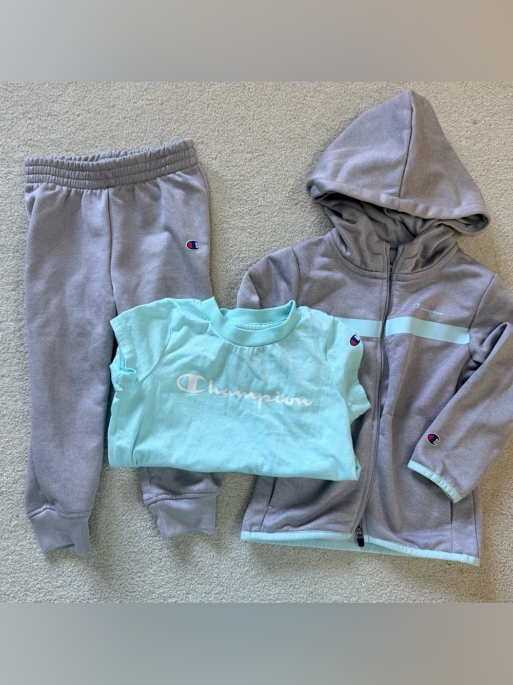 Champion Kids Hoodie & Tee Set - Gray and light blue